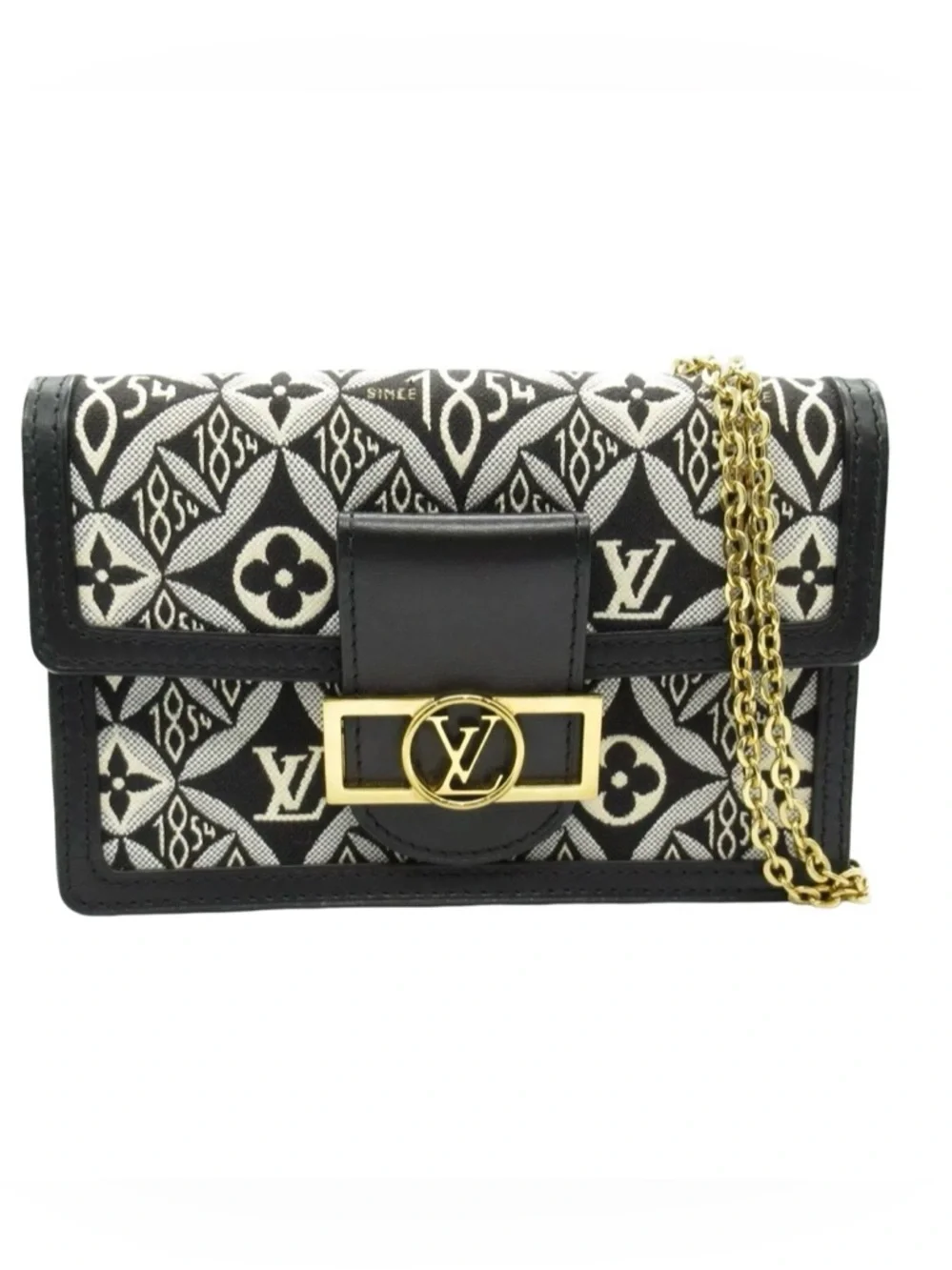 Louis Vuitton 1854 Dauphine Chain Wallet /Bag Black Ivory Jacquard LV Crossbody - Picture 3 of 17